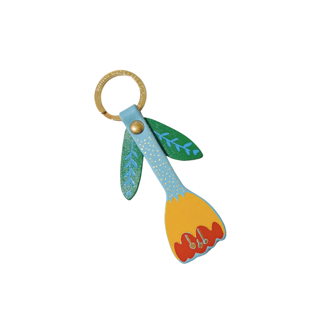 Leather Keyring - Turquoise Tulip