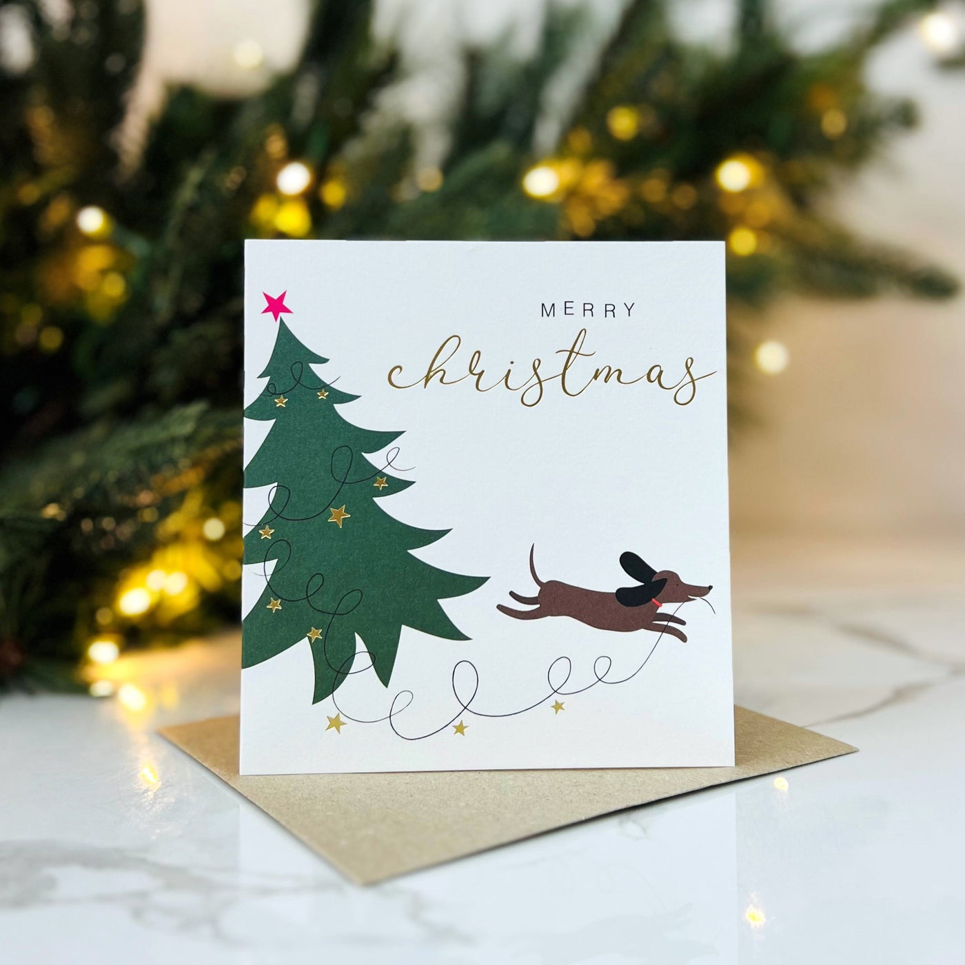 Christmas Card - Sausage Dog & Tree