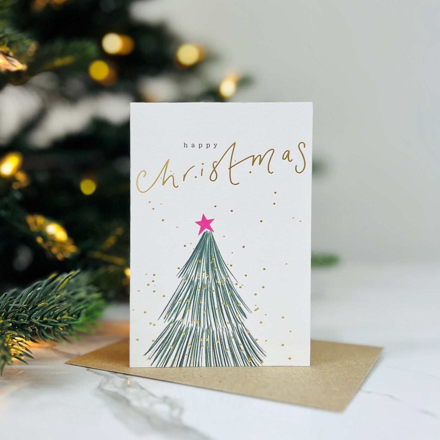 Christmas Card - Christmas Tree With Pink Star