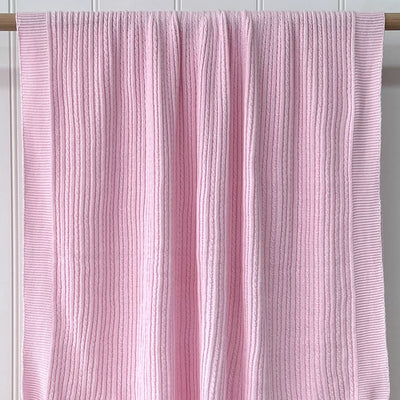 Cable Knit Cot Blanket Pink