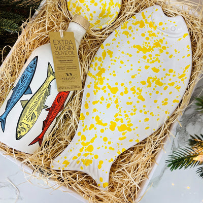 Italian Olive oil, Fish Platter & Bowl Hamper - Yellow