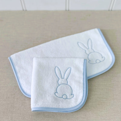 Baby Face Washer White Velour With Blue Bunny