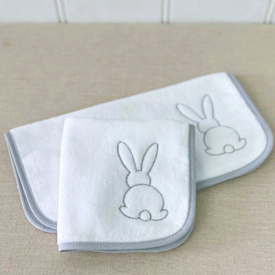 Baby Face Washer White Velour With Grey Bunny