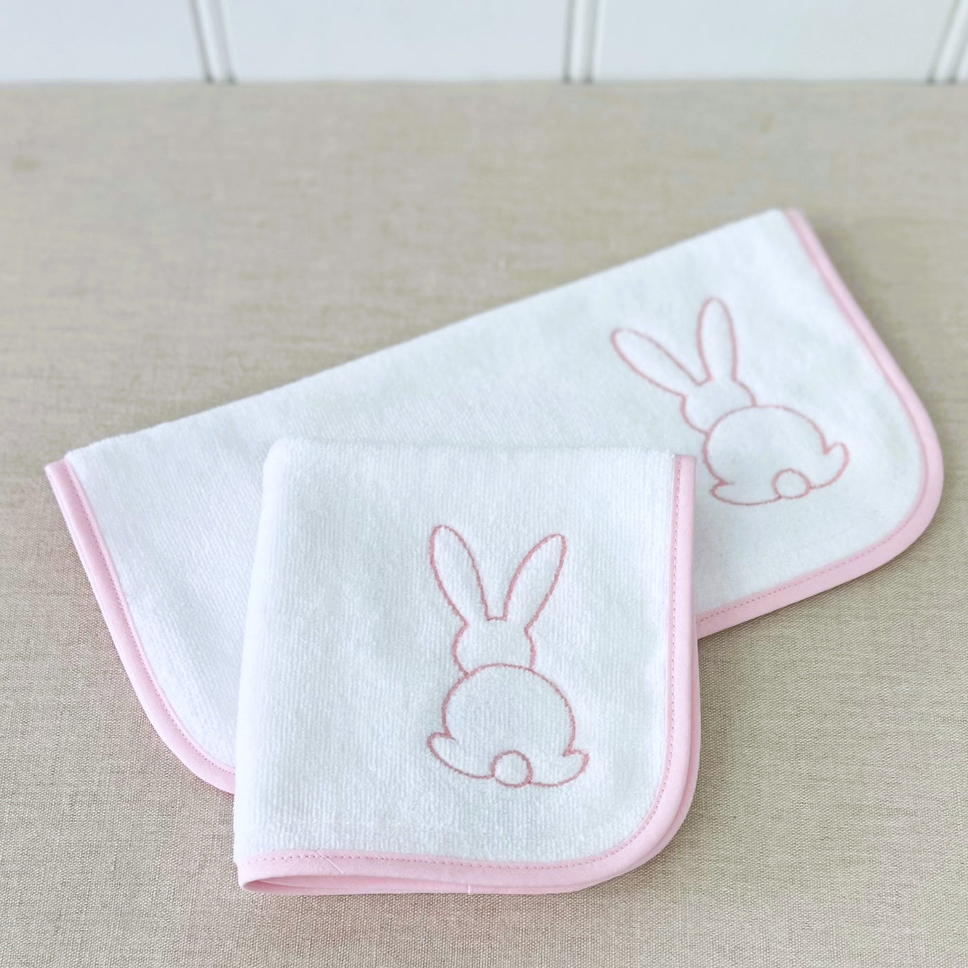 Baby Face Washer White Velour With Pink Bunny