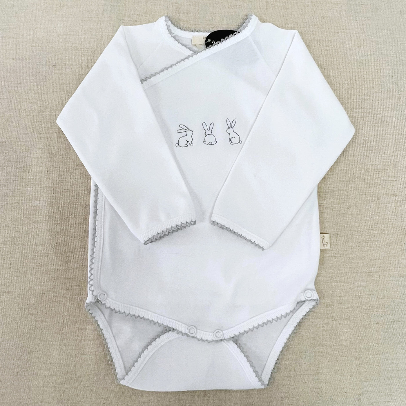 Baby Suit Long White With Grey Embroidery 3-6 months